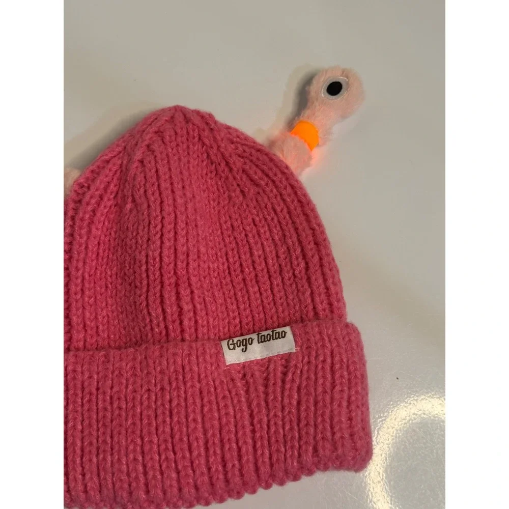 Gogo Taotao Beanie Pink Monster Light Up Eye Antennae Ribbed Knit Hat Kids Girls